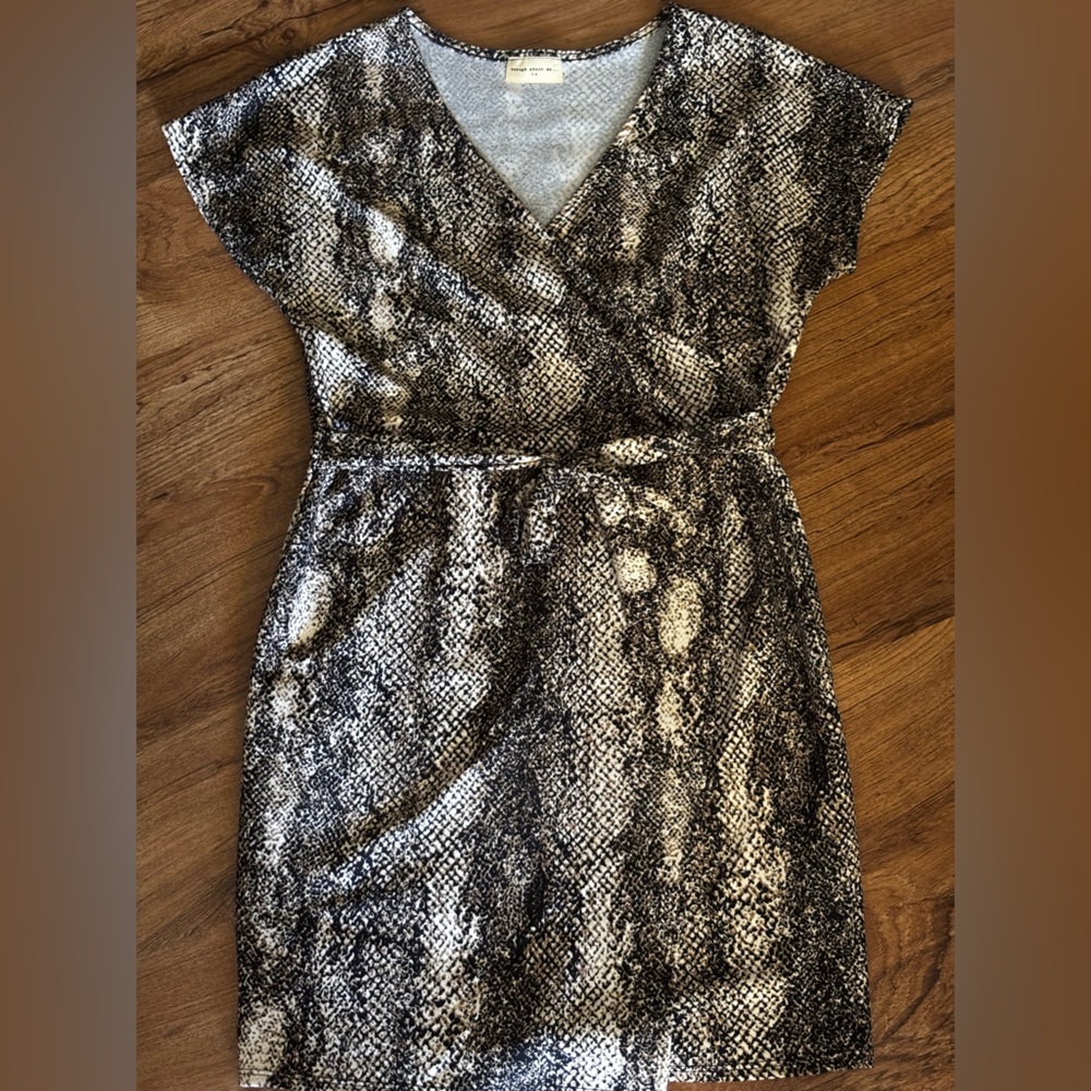 Enough About Me Snake Print Dress. V front. Fitted